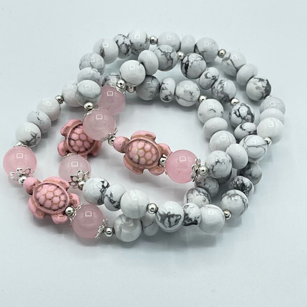 Crystal beaded stretch bracelet ONE NEW rose quartz howlite turtle reiki meditat - Picture 8 of 9